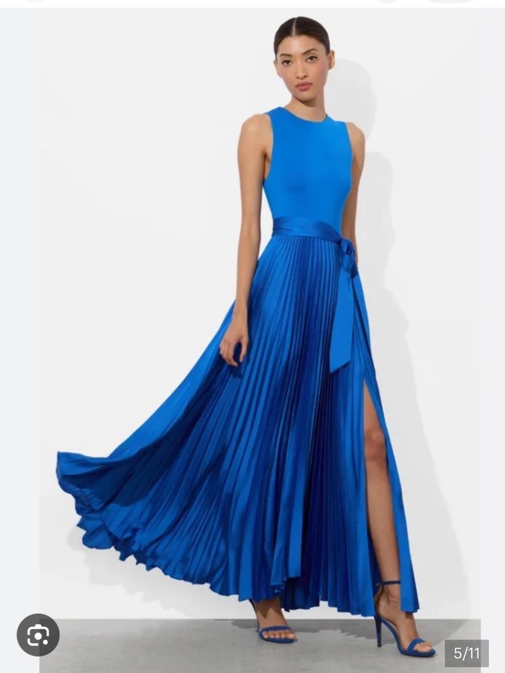 Alice + Olivia Chara Blue Pleated Maxi dress 2 $595 NEW - Picture 5 of 11